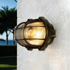 Lido Antike Außenlampe Wand Echt-Messing SKIATHOS< Rustikale Lampen|Metall Lampen