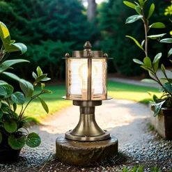 Lido Antike Außenleuchte Sockellampe MYKO Echt-Messing< Rustikale Lampen|Messinglampen