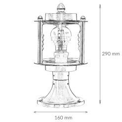 Lido Antike Außenleuchte Sockellampe MYKO Echt-Messing< Rustikale Lampen|Messinglampen