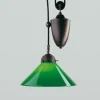 Berliner Messingleuchten Antike Hängelampe Messing Glas Grün E27 Ø30 cm stilvoll< Hängelampen|Bürolampen