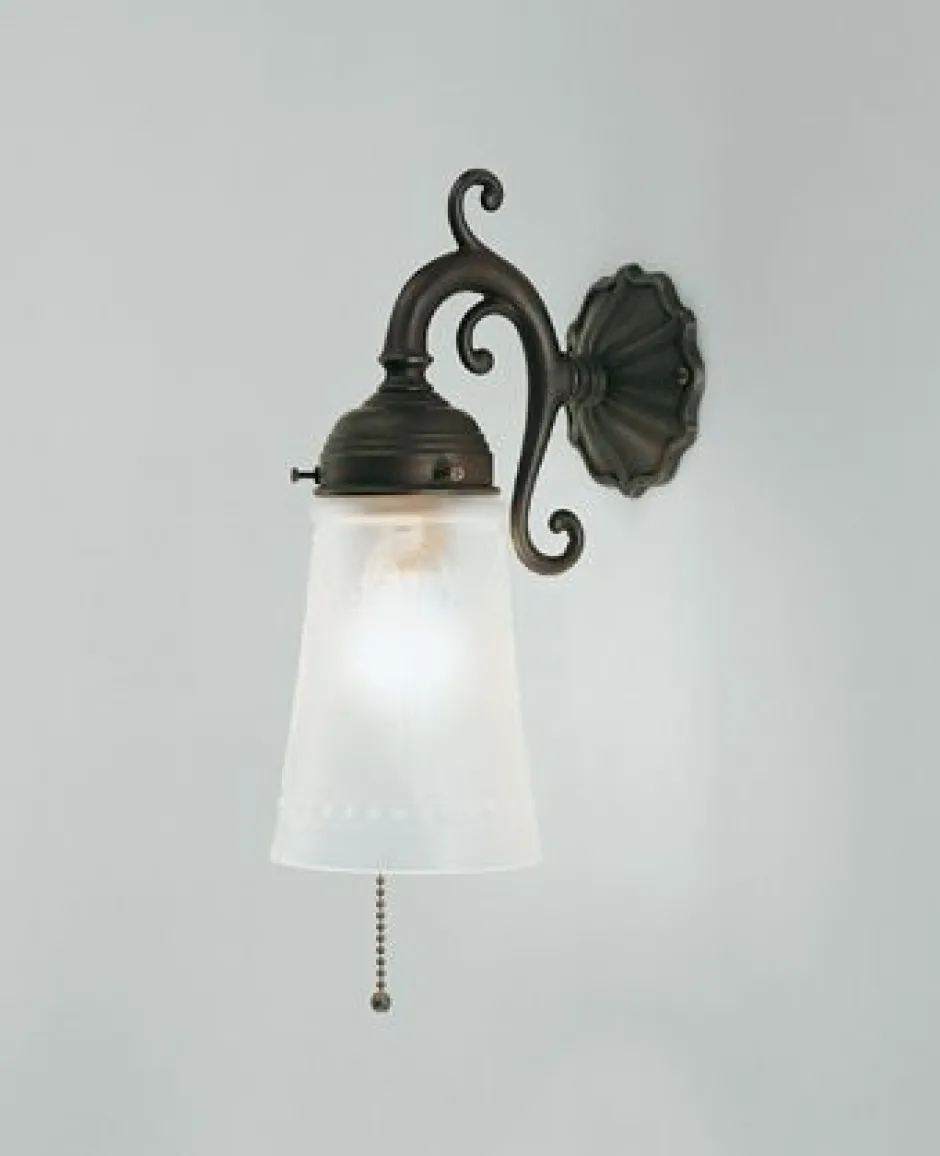 Berliner Messingleuchten Antike Wandlampe Messing Glas Zugschalter E27 T:17 cm< Wohnzimmerlampen|Metall Lampen