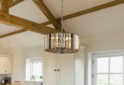 Searchlight Art Déco Pendelleuchte rund Ø 35 cm Kristall Rauchglas< Wohnzimmerlampen|Glaslampen