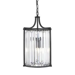 Searchlight Art Déco Pendelleuchte Schwarz Ø 26 cm Kristall 2x E14< Hängelampen|Esszimmer Lampen