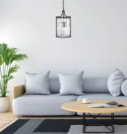 Searchlight Art Déco Pendelleuchte Schwarz Ø 26 cm Kristall 2x E14< Hängelampen|Esszimmer Lampen