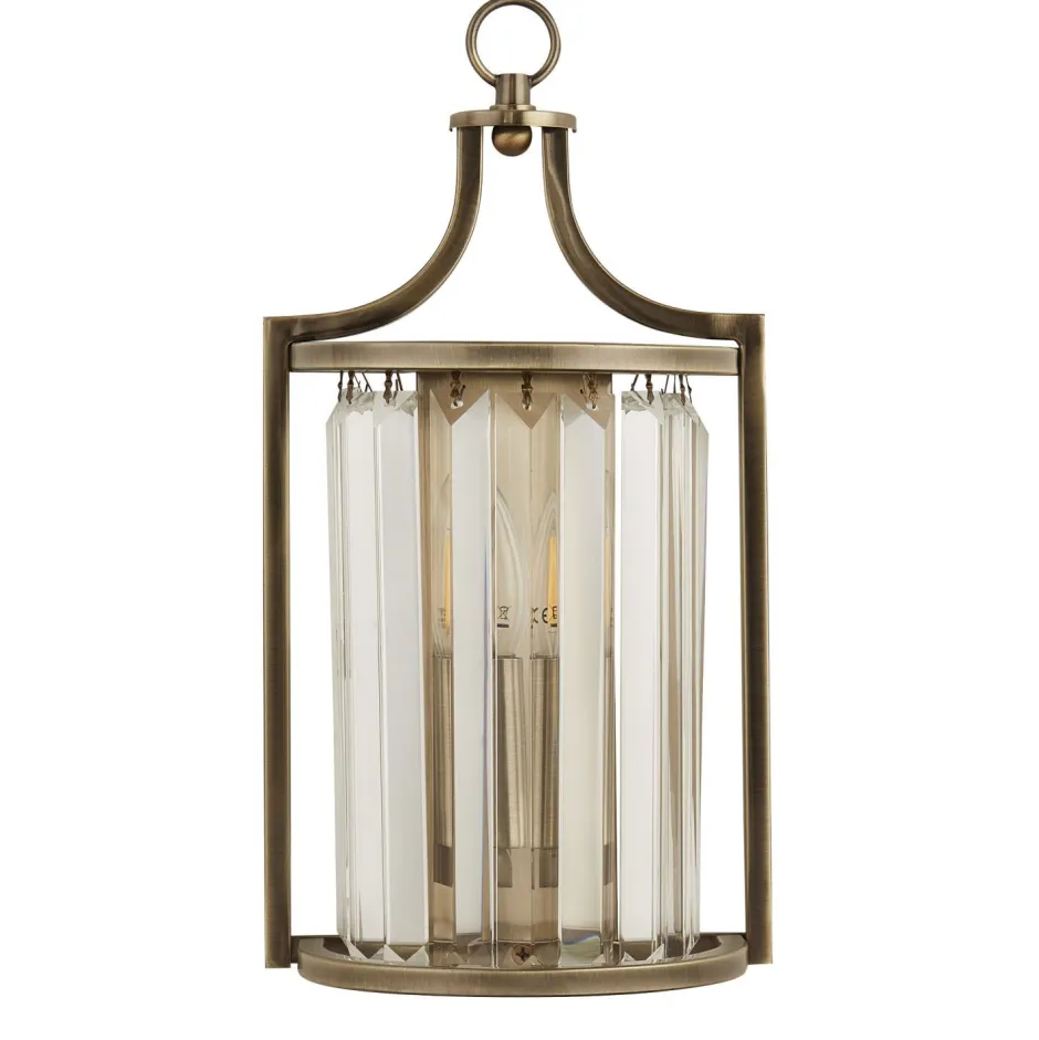 Easylight Art Déco Wandleuchte Kristall E14 H: 35 cm in Messing antik< Wandleuchten|Flurlampen