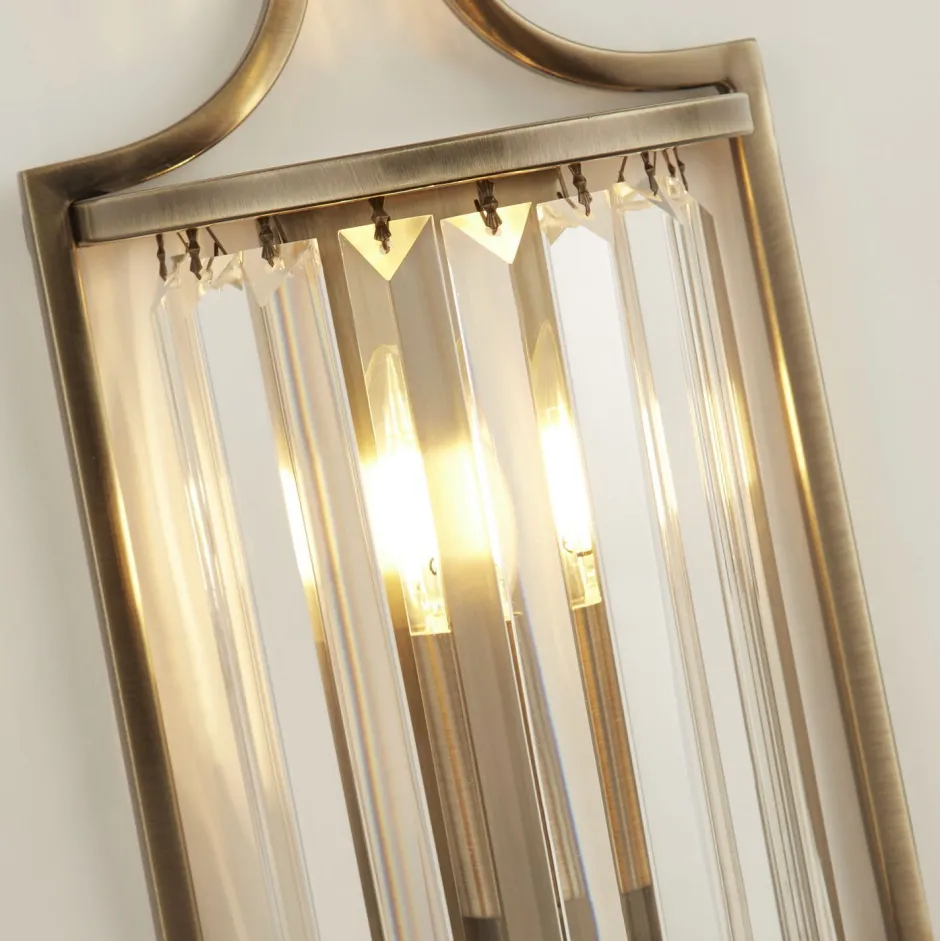 Easylight Art Déco Wandleuchte Kristall E14 H: 35 cm in Messing antik< Wandleuchten|Flurlampen