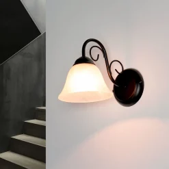 Easylight ATHEN Wandlampe Landhaus Schwarz Alabaster Glas< Glaslampen|Rustikale Lampen