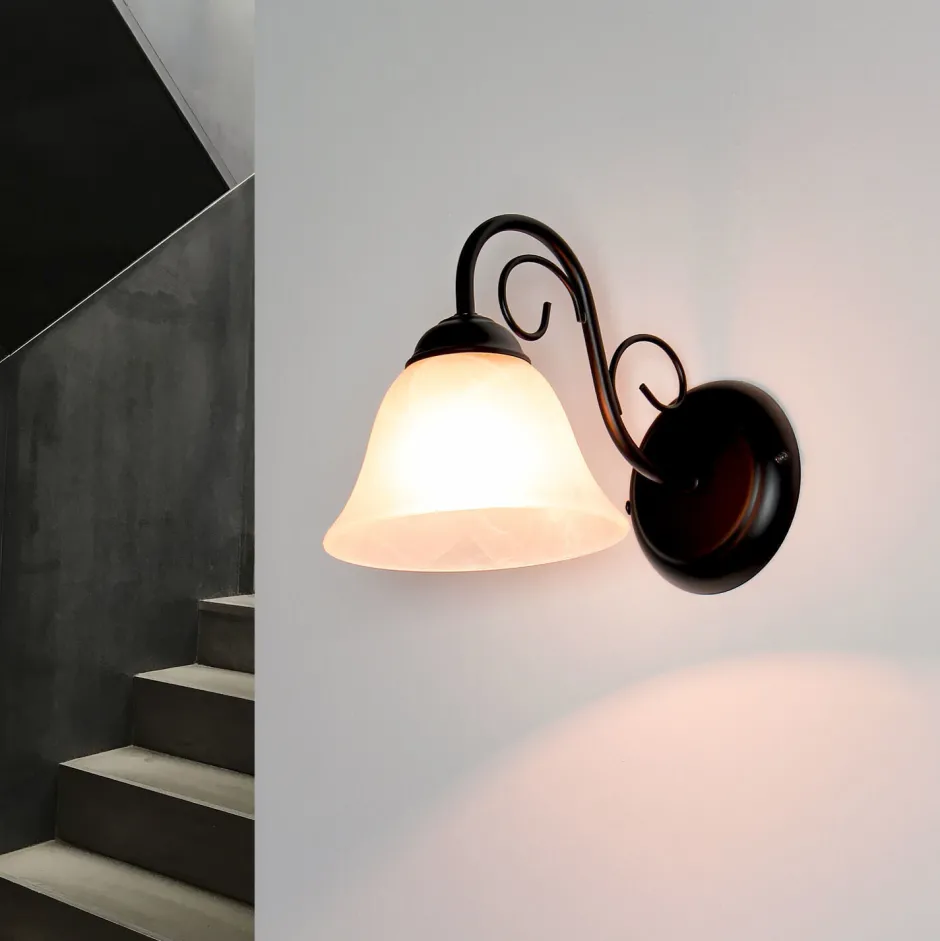 Easylight ATHEN Wandlampe Landhaus Schwarz Alabaster Glas< Glaslampen|Rustikale Lampen