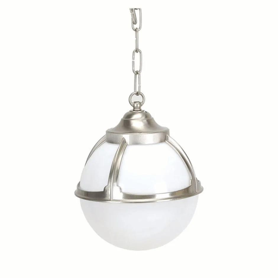 Lido Außen Pendelleuchte Kugel Messing in Nickel Weiß< Außenleuchten Messing|Vintage Lampen