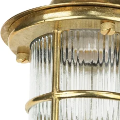 Metall Lampen|Messinglampen*Lido Außen Pendelleuchte Messing Riffelglas IP54 rostfrei