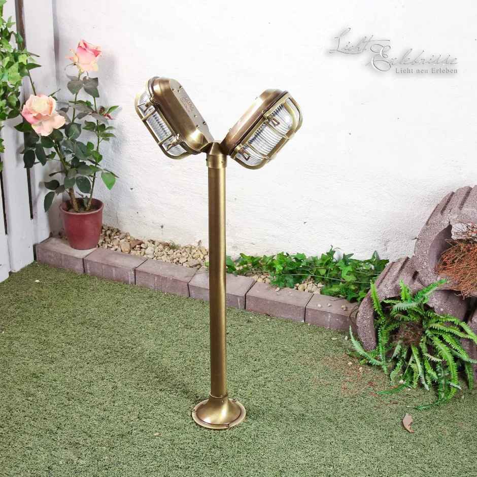 Lido Außen Stehleuchte Antik 2-flmg aus Echt-Messing< Außenleuchten Antik|Rustikale Außenleuchten