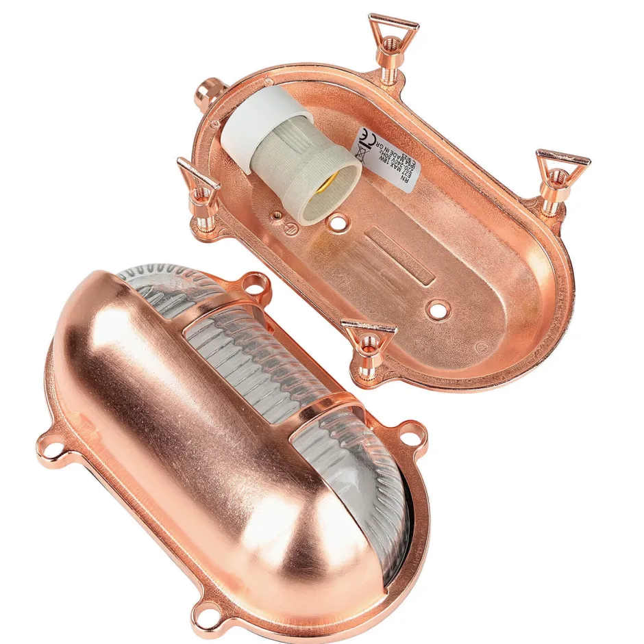 Lido Außenlampe Messing Riffelglas Maritim IP64 E27 Kupfer< Rustikale Lampen|Metall Lampen