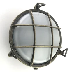 Außenwandleuchten|Feuchtraumleuchten*Andromeda Außenlampe rund D: 24 cm Glas Messing E27 IP64 Maritim