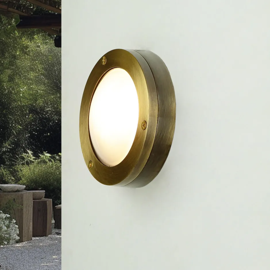 Lido Außenlampe Rund Messing Wand Haus Terrasse< Rustikale Lampen|Metall Lampen