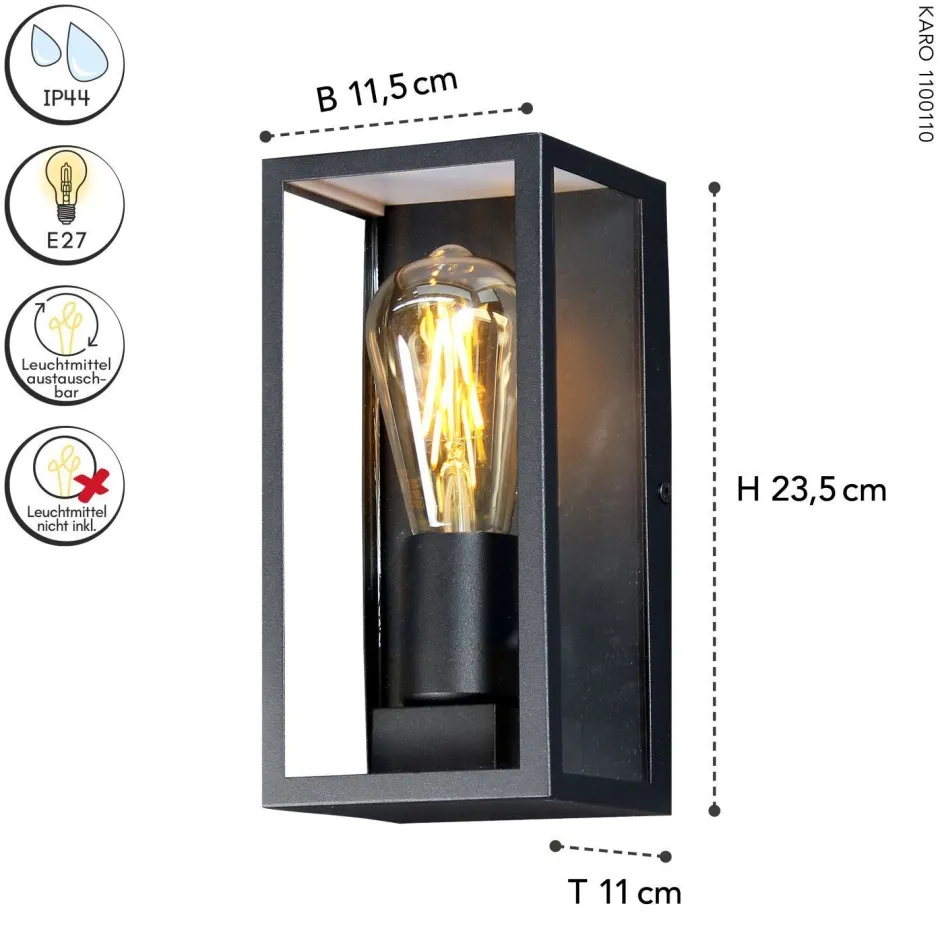 Metall Lampen|Vintage Lampen*Eco-Light Außenlampe Vintage Aluminium Schwarz H:23,5 cm IP44 E27