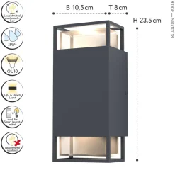 Metall Lampen|Außenwandleuchten*Eco-Light Außenlampe Wand Aluminium Up Down H: 23,5 cm IP54 GU10