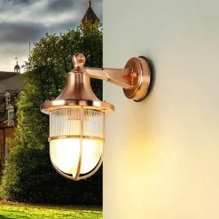 Lido Außenlampe Wand E27 IP64 in Kupfer Glas Messing Maritim< Rustikale Lampen|Metall Lampen