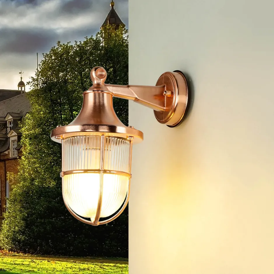 Lido Außenlampe Wand E27 IP64 in Kupfer Glas Messing Maritim< Rustikale Lampen|Metall Lampen