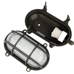 Lido Außenlampe Wand Maritim Messing Riffelglas Schwarz antik< Rustikale Lampen|Metall Lampen