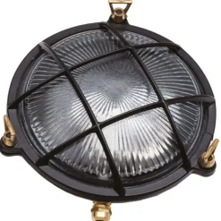 Außenwandleuchten|Feuchtraumleuchten*Lido Außenlampe Wand Messing Glas E27 IP64 Ø 21 cm rund