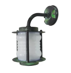 Lido Außenlampe Wand Messing Glas E27 IP23 29 cm hoch Grün Antik< Außenleuchten Antik|Außenwandleuchten