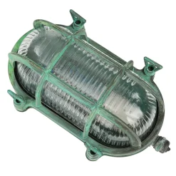 Rustikale Lampen|Metall Lampen*Lido Außenlampe Wand Messing Glas IP64 E27 Maritim Grün antik