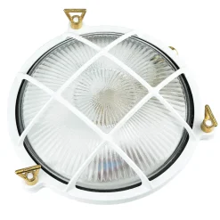 Lido Außenlampe Weiß Messing Glas Ø 21 cm E27 IP64 SERIFOS< Außenwandleuchten|Rustikale Lampen