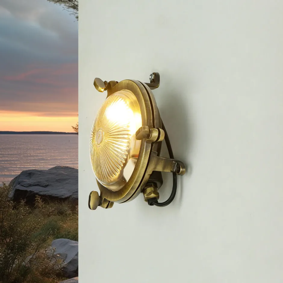 Lido Außenleuchte Bullauge G9 Ø 14 cm Messing Glas< Rustikale Lampen|Metall Lampen