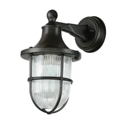 Lido Außenleuchte IP64 E27 Schwarz antik geriffeltes Glas Messing< Rustikale Lampen|Metall Lampen