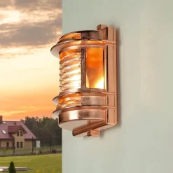 Lido Außenleuchte Wand E27 IP64 Messing Glas in Kupfer< Außenwandleuchten|Messinglampen