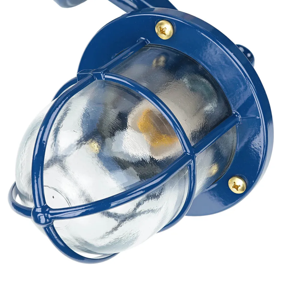 Rustikale Lampen|Metall Lampen*Lido Außenleuchte Wand IP64 E27 Glas Messing Maritim Blau