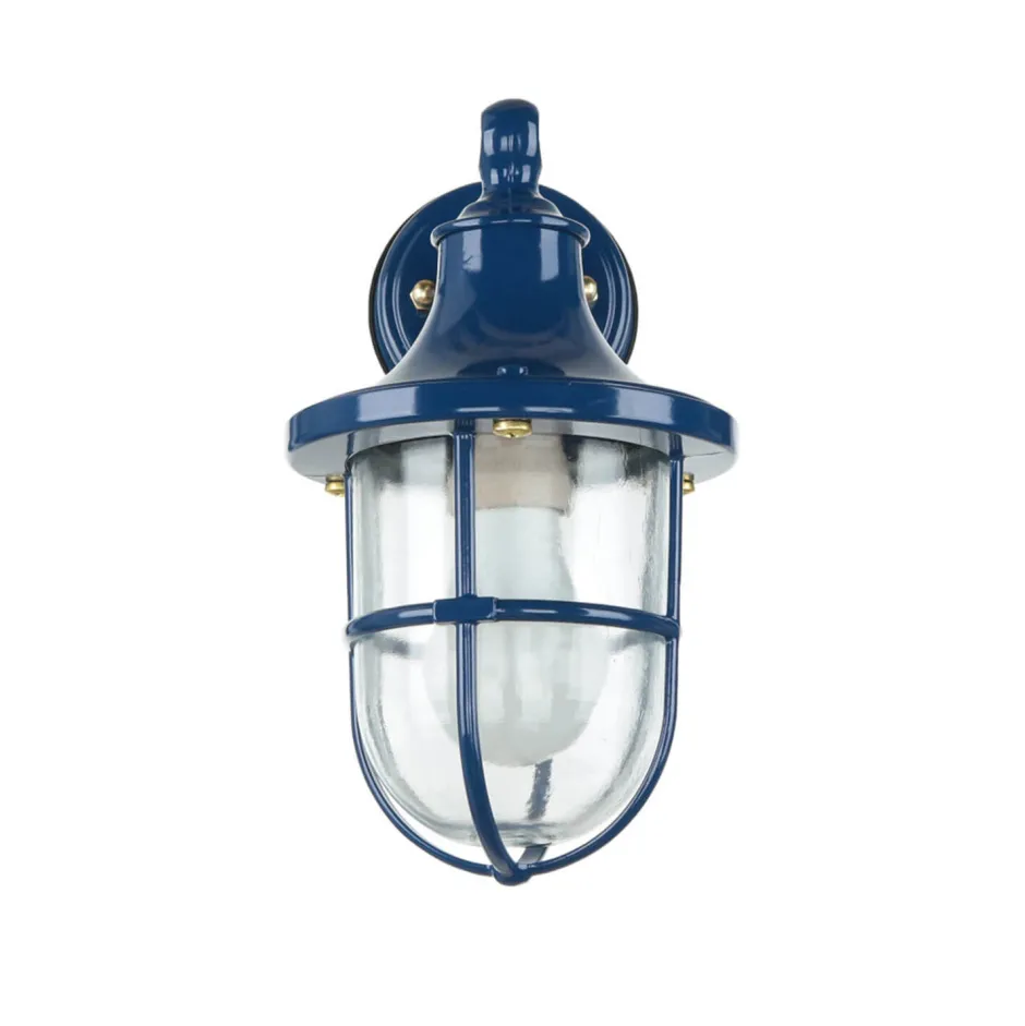 Rustikale Lampen|Metall Lampen*Lido Außenleuchte Wand IP64 E27 Glas Messing Maritim Blau