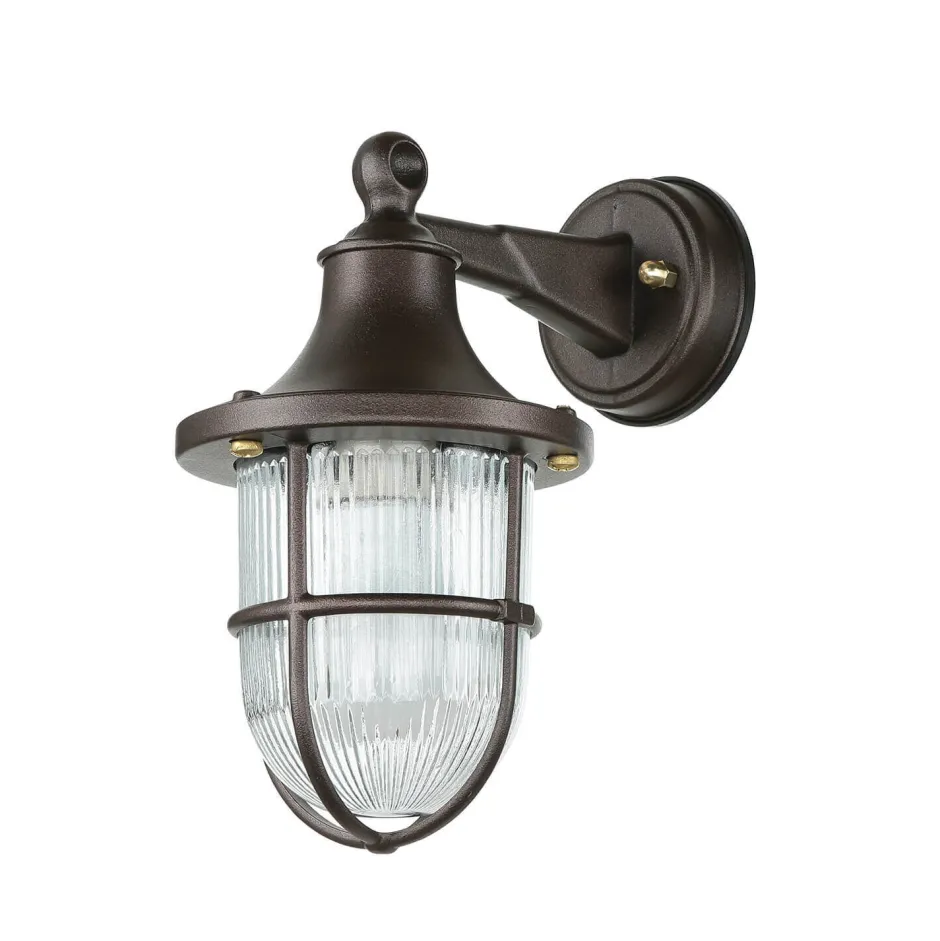 Rustikale Lampen|Metall Lampen*Lido Außenleuchte Wand IP64 E27 Rostbraun antik Echt-Messing Maritim