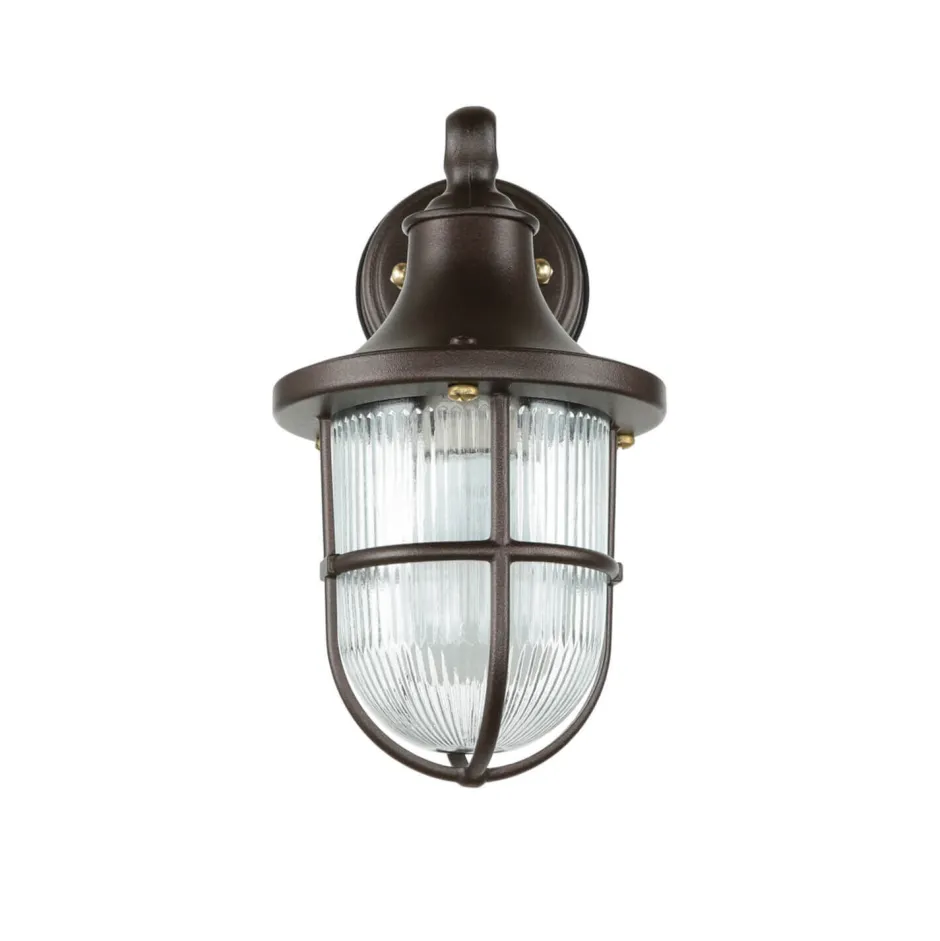 Rustikale Lampen|Metall Lampen*Lido Außenleuchte Wand IP64 E27 Rostbraun antik Echt-Messing Maritim