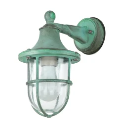 Lido Außenleuchte Wand IP64 Grün antik Glas Echt-Messing E27< Rustikale Lampen|Metall Lampen