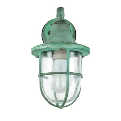 Lido Außenleuchte Wand IP64 Grün antik Glas Echt-Messing E27< Rustikale Lampen|Metall Lampen