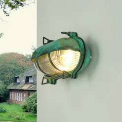 Rustikale Lampen|Metall Lampen*Lido Außenleuchte Wand Maritim Grün Messing Glas IP64