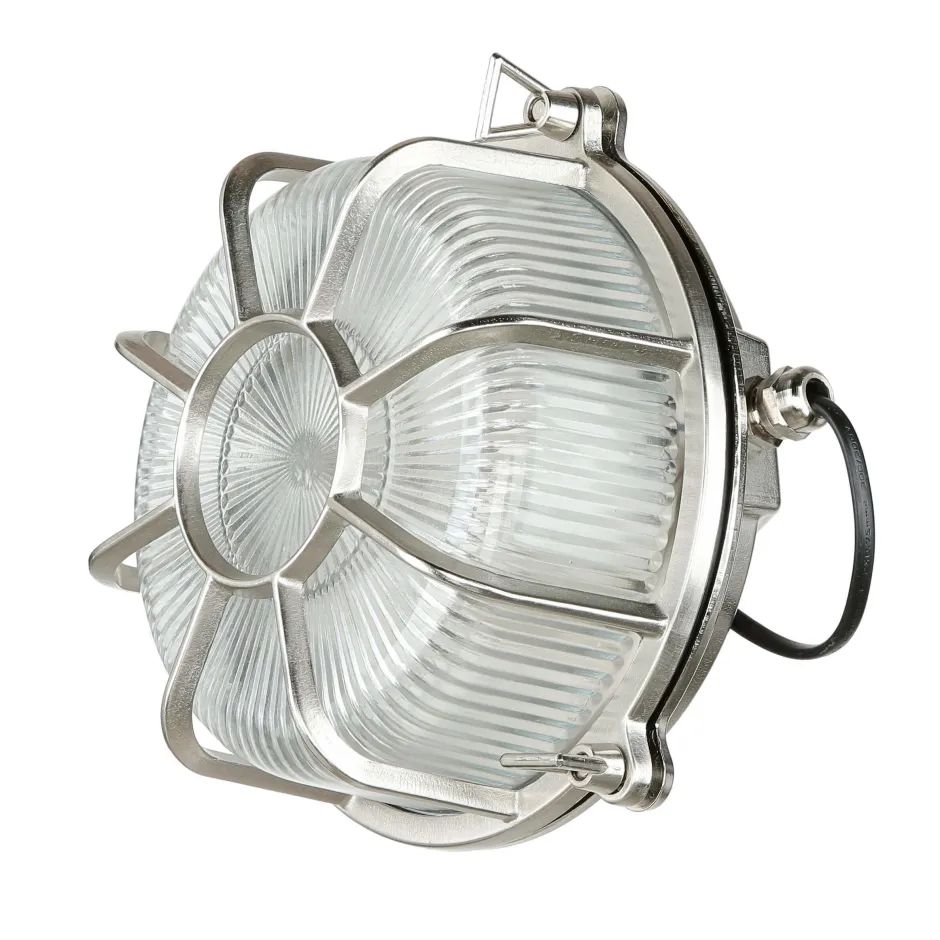 Außenwandleuchten|Moderne Lampen*Lido Außenleuchte Wand Maritim Echt-Messing Riffelglas E27