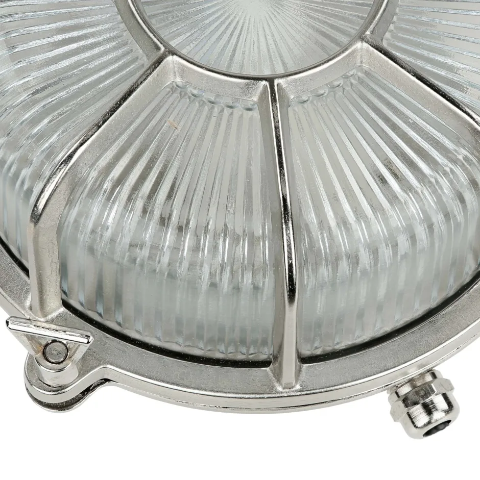 Außenwandleuchten|Moderne Lampen*Lido Außenleuchte Wand Maritim Echt-Messing Riffelglas E27