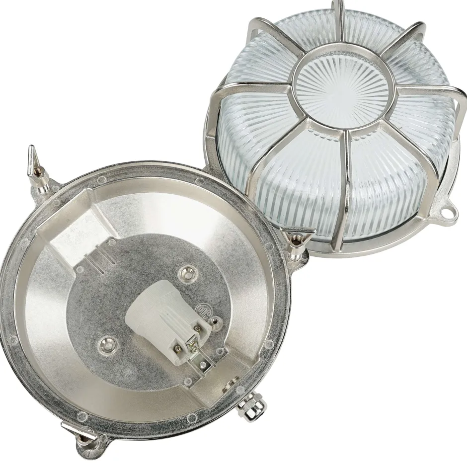 Außenwandleuchten|Moderne Lampen*Lido Außenleuchte Wand Maritim Echt-Messing Riffelglas E27