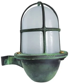 Außenleuchten Antik|Außenwandleuchten*Lido Außenleuchte Wand Messing Glas H: 18 cm IP64 E27 Grün Antik