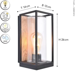 Eco-Light Außenwandlampe Glas Aluminium Natur Schwarz E27 IP44< Metall Lampen|Moderne Außenleuchten