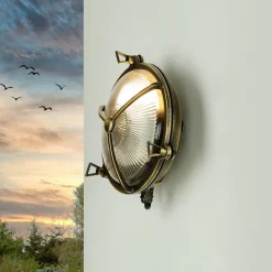 Lido Außenwandlampe Glas Messing Haus rund rostfrei< Rustikale Lampen|Metall Lampen