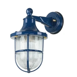 Außenwandleuchten|Rustikale Lampen*Lido Außenwandlampe IP64 Blau Glas Messing Maritim E27