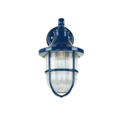 Außenwandleuchten|Rustikale Lampen*Lido Außenwandlampe IP64 Blau Glas Messing Maritim E27