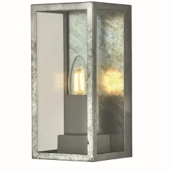 Searchlight Außenwandlampe IP44 in Silber E27 Glas Metall eckig H: 24 cm< Moderne Außenleuchten|Außenwandleuchten