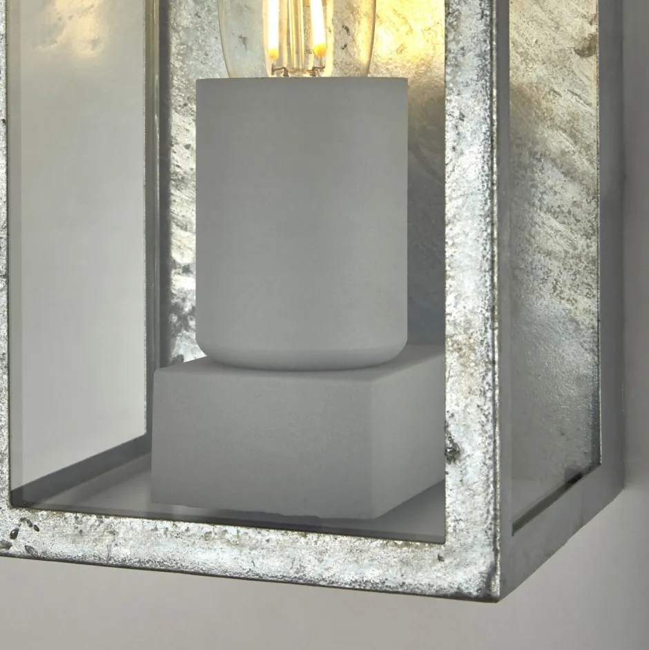 Searchlight Außenwandlampe IP44 in Silber E27 Glas Metall eckig H: 24 cm< Moderne Außenleuchten|Außenwandleuchten