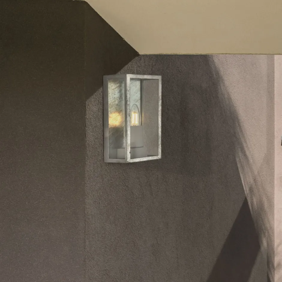 Searchlight Außenwandlampe IP44 in Silber E27 Glas Metall eckig H: 24 cm< Moderne Außenleuchten|Außenwandleuchten