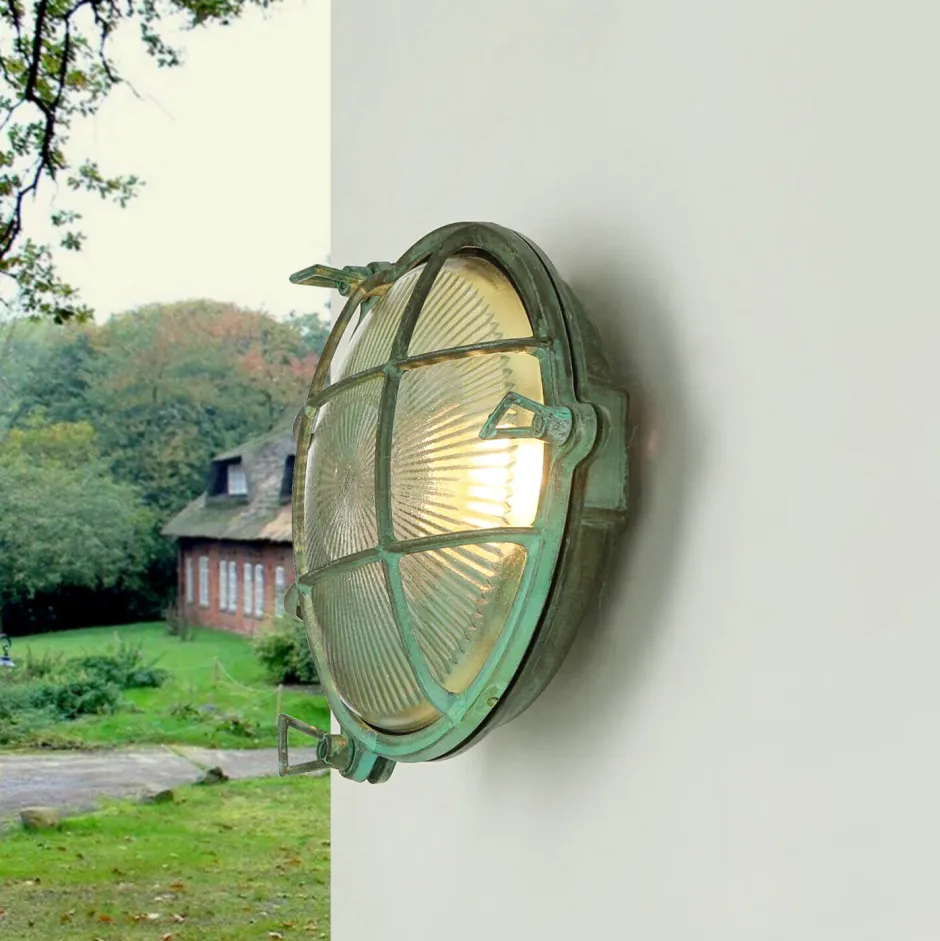 Lido Außenwandlampe Messing Glas Maritim Ø 21 cm Grün< Außenwandleuchten|Rustikale Lampen