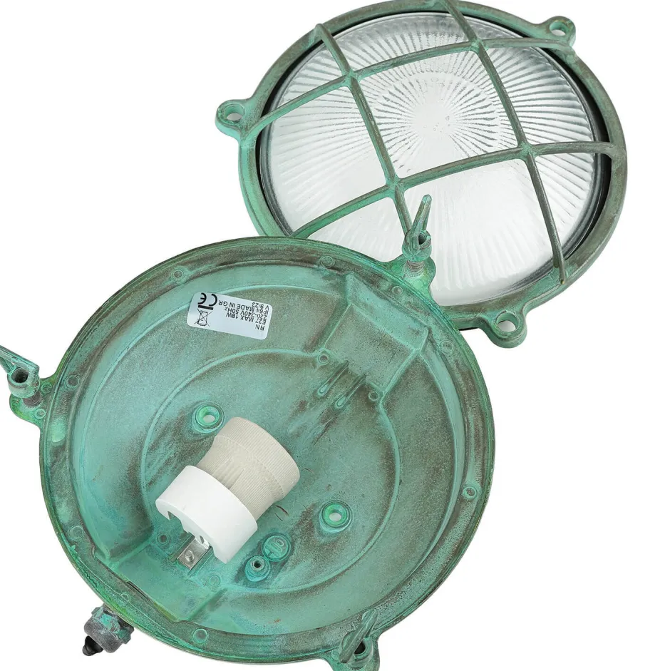 Lido Außenwandlampe Messing Glas Maritim Ø 21 cm Grün< Außenwandleuchten|Rustikale Lampen